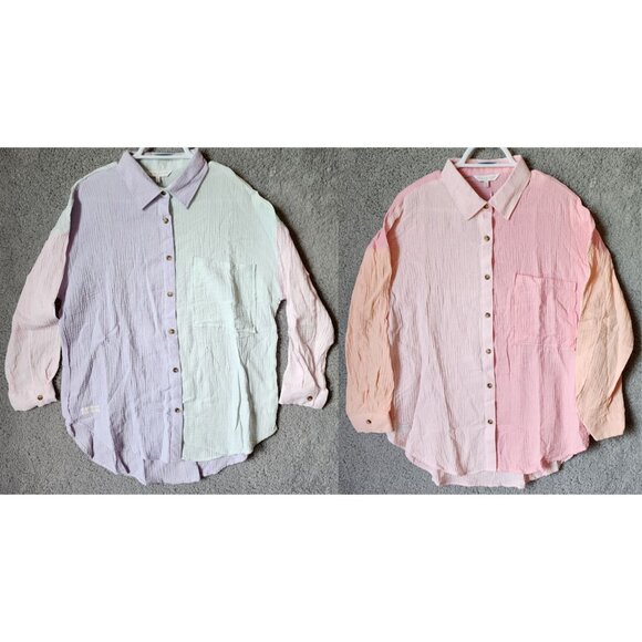 Simply Southern Tops - x2‎ NWT Simply Southern L/S Pastel Colorblock Gauze Button Down Tops Size M/L